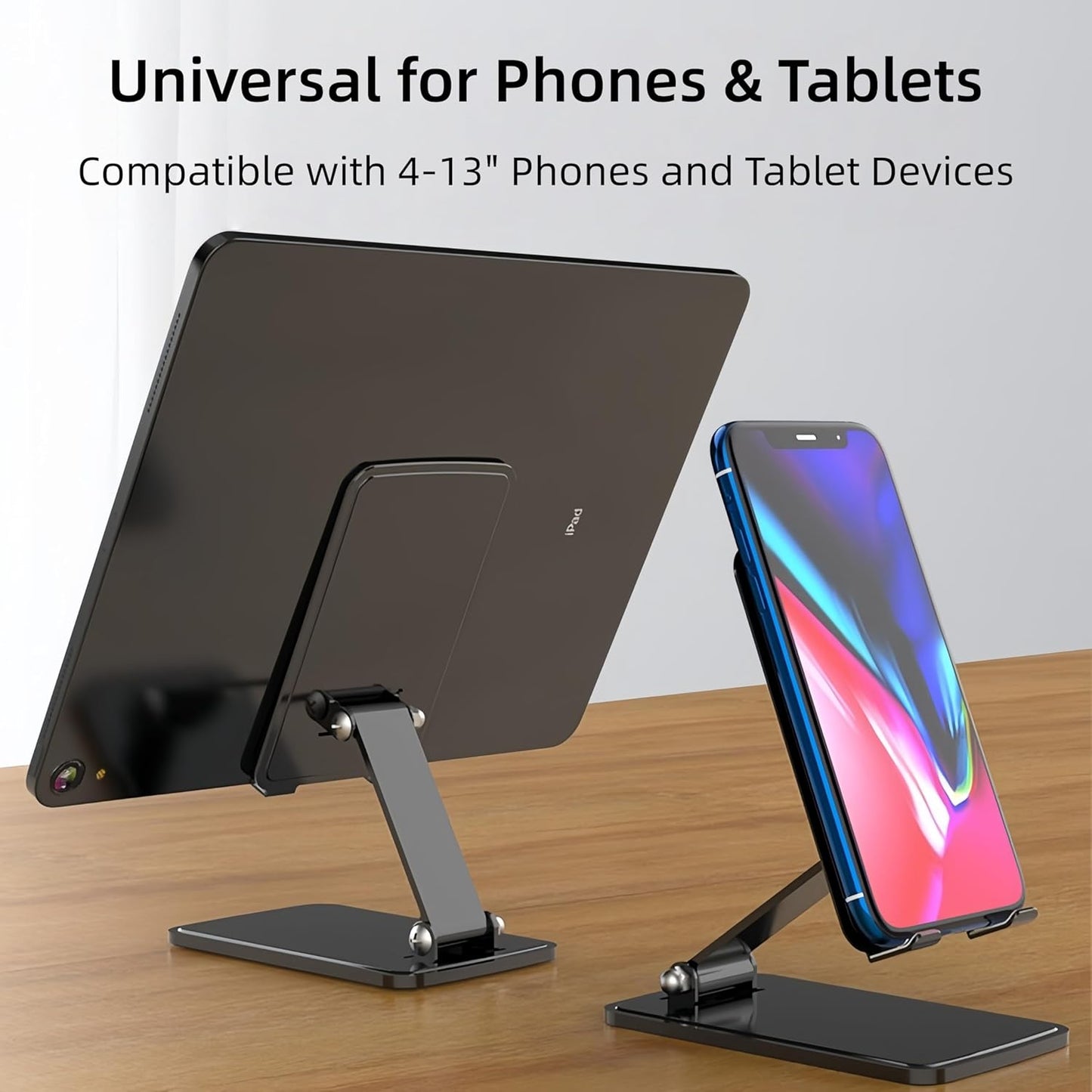 Briteroh Foldable & Height Adjustable Phone Stand for Desk, Carbon Steel Stable Cell Phone Holder, Universal