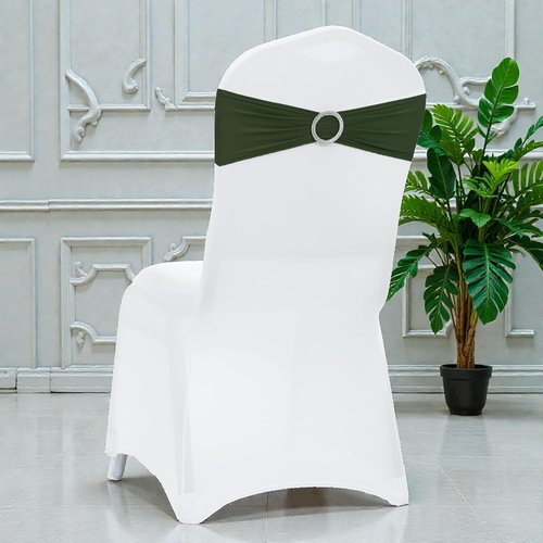 MDS Spandex Chair Sashes - 125 Pack of Olive Green Elastic Stretch Ties for Weddings & Events