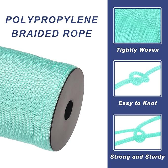 MECCANIXITY 5/32 Inch Polypropylene Rope Braided Ropes, 328ft Camping Rope Hollow Utility Cord for Clothesline, Hiking, Outdoor, Black-Blue