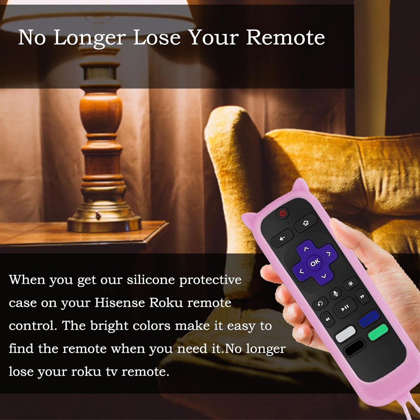 Gavyqier 3Pack 4K+, 4K 2021 Covers for Roku Remote With Cat Ears Design - Silicone Universal Protective Controller