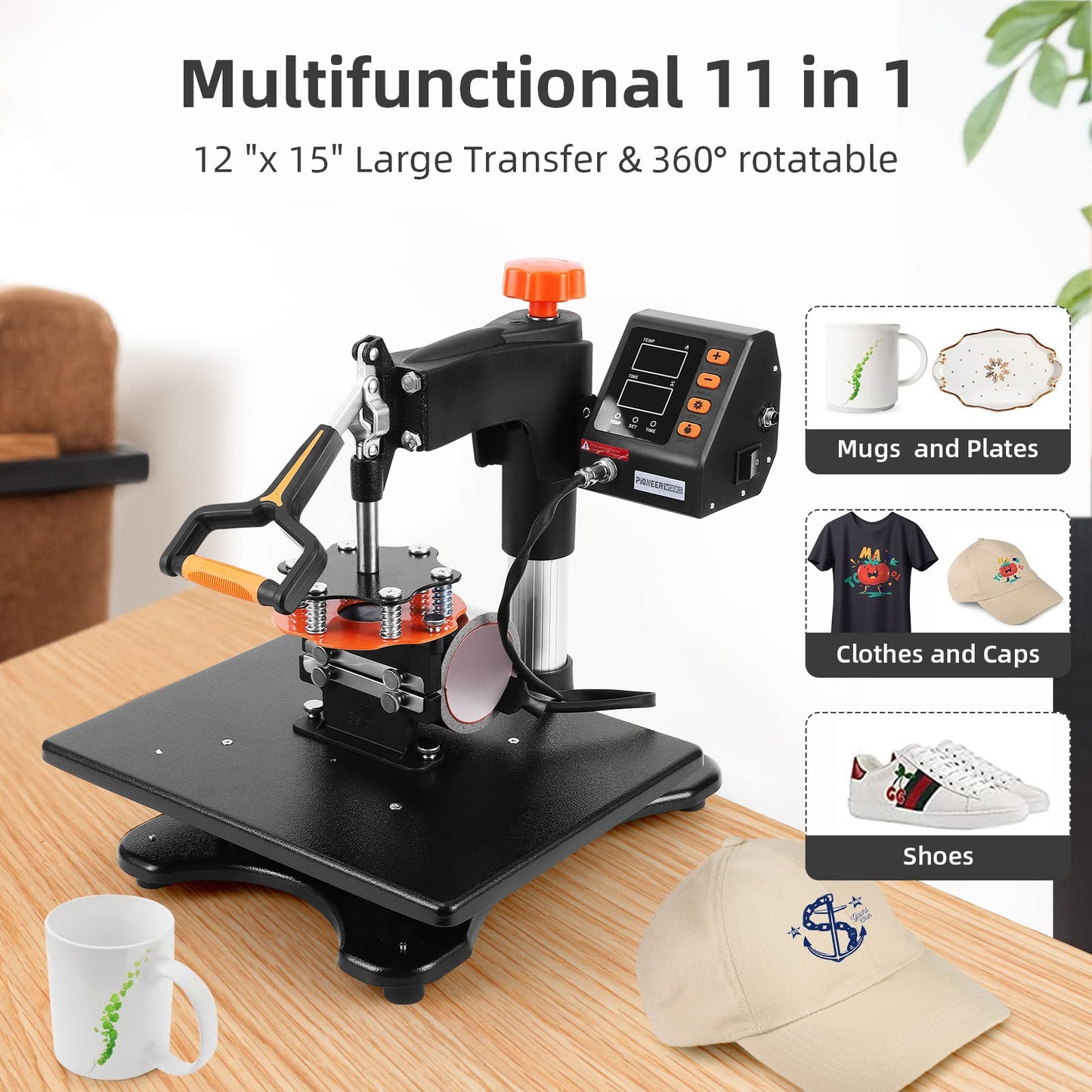 11 in 1 Heat Press Machine Professional Sublimation Machine 12" X 15", 360-Degree Swing Away, Multifunction Heat Transfer Machine Industrial-Quality for T-Shirts, Pillow, Hats, Caps, Mugs and Plate