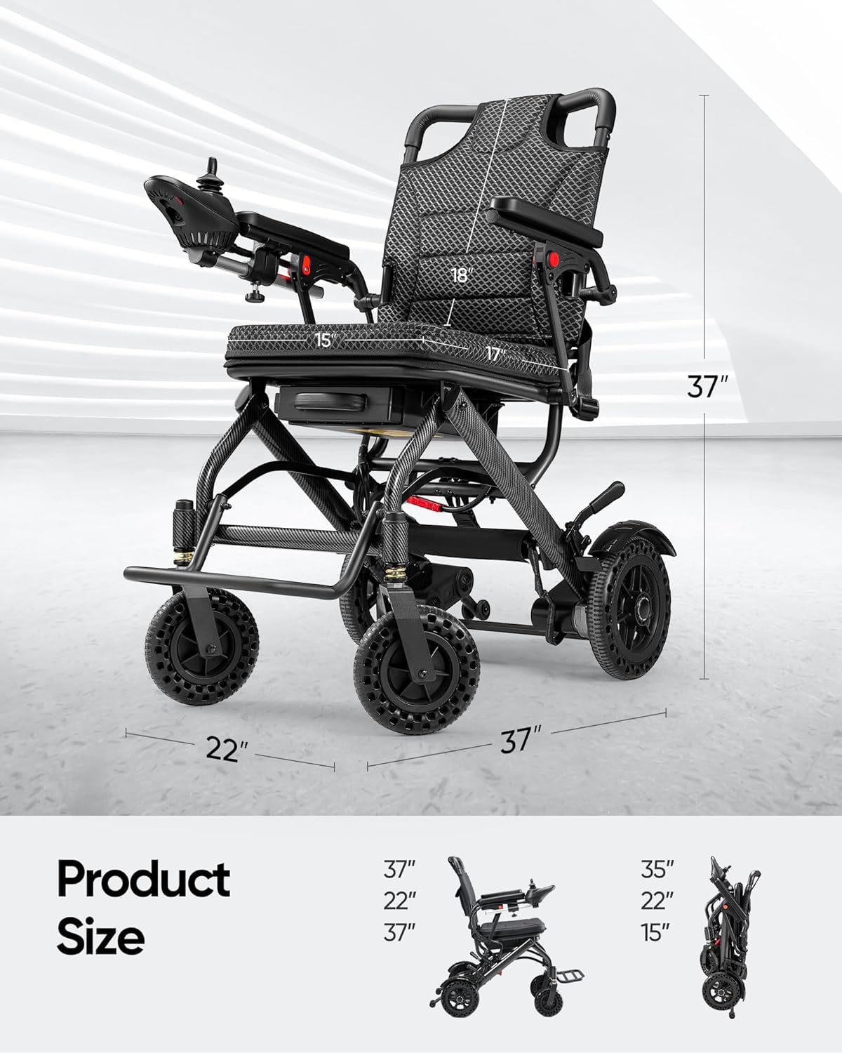 2026 Upgrade VERPAL 36lbs Lightweight Electric Wheelchair for Adults Seniors, Foldable Electric Wheelchair for Travel, Air Transport, 360W Power Wheelchair for All Terrain, Motorized Mobility Scooters