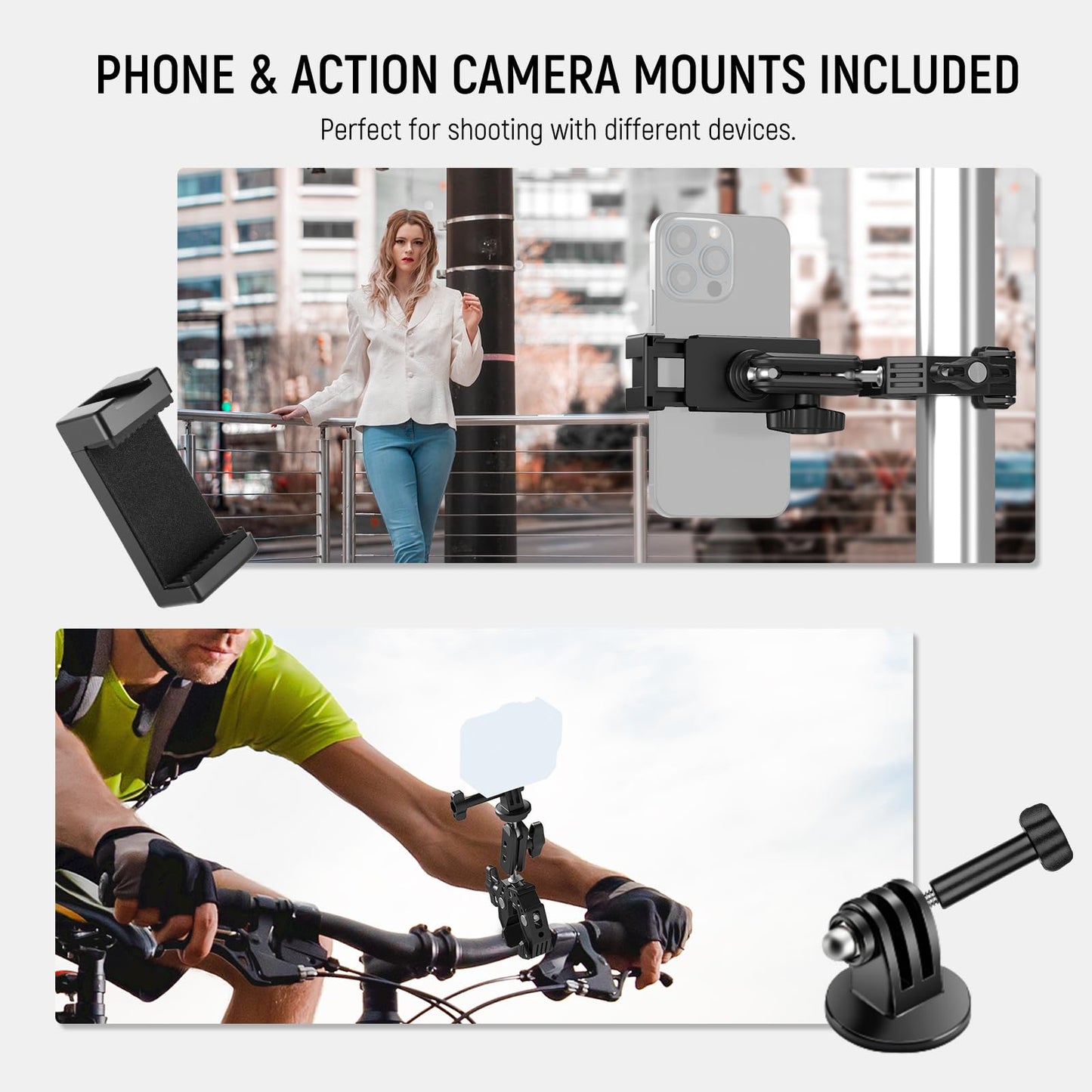 NEEWER Super Clamp with 3" Dual Ballhead Magic Arm, Cold Shoe, 1/4" Threads, Phone/Action Camera Mount Adapter for Desk Tripod Tube Crossbar Gimbal Rods Compatible with SmallRig GoPro DJI, ST83