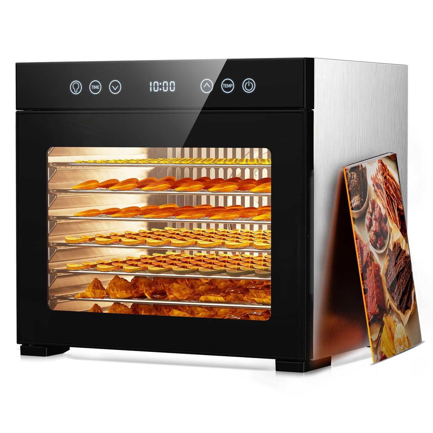 650W Food Dehydrator, 8-Tray Stainless Steel Dehydrator Machine with Adjustable Timer & Temperature, Overheat Protection, Fruit Dehydrator for Jerky, Herbs, Dog Treats, Interior Light