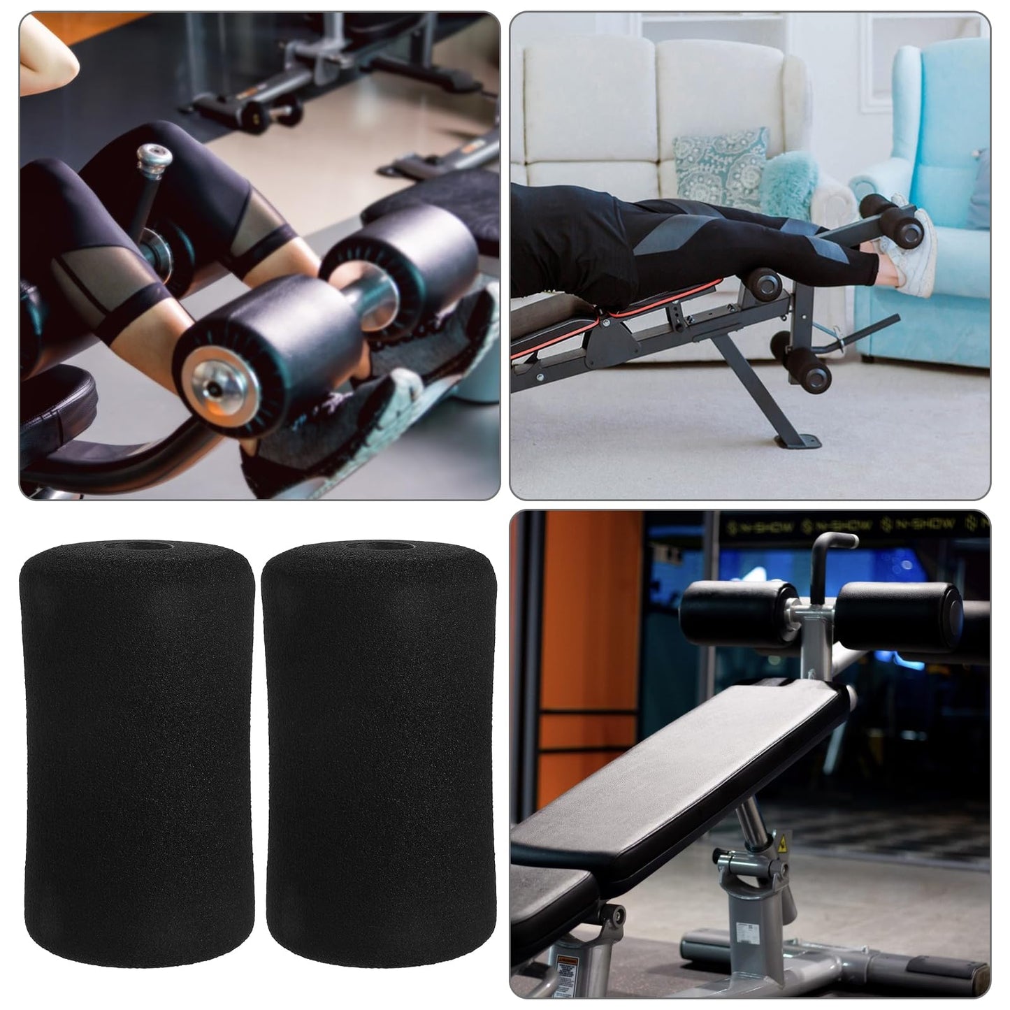 POPETPOP 4 Pcs Foot Foam Pads Rollers Replacement: Foam Foot Pad Rollers Tube Cover, Gym Replacement for Weight Bench, Leg Extension, Exercise Machine (Black)