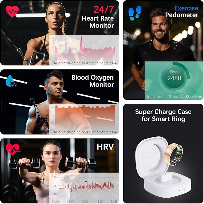 Health Tracker Ring, Smart Health Ring for Women Men with Heart Rate, Blood Oxygen, Sleep Monitor, Steps,Calories, No Subscription Fee, IP68 Waterproof Smart Ring for iPhone & Android (Rose Gold, 14#)