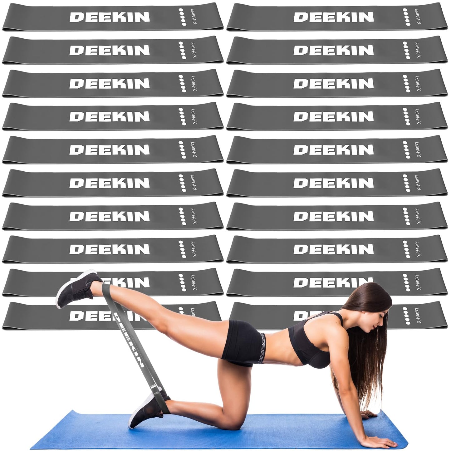 DEEKIN 20 Pcs Resistance Bands Bulk Loop Resistance Exercise Bands for Working Out Stretch Yoga Starter Set Elastic Exercise Fitness Band Equipment for Home Fitness, Gym, Yoga(Dark Gray,40-50LBS)