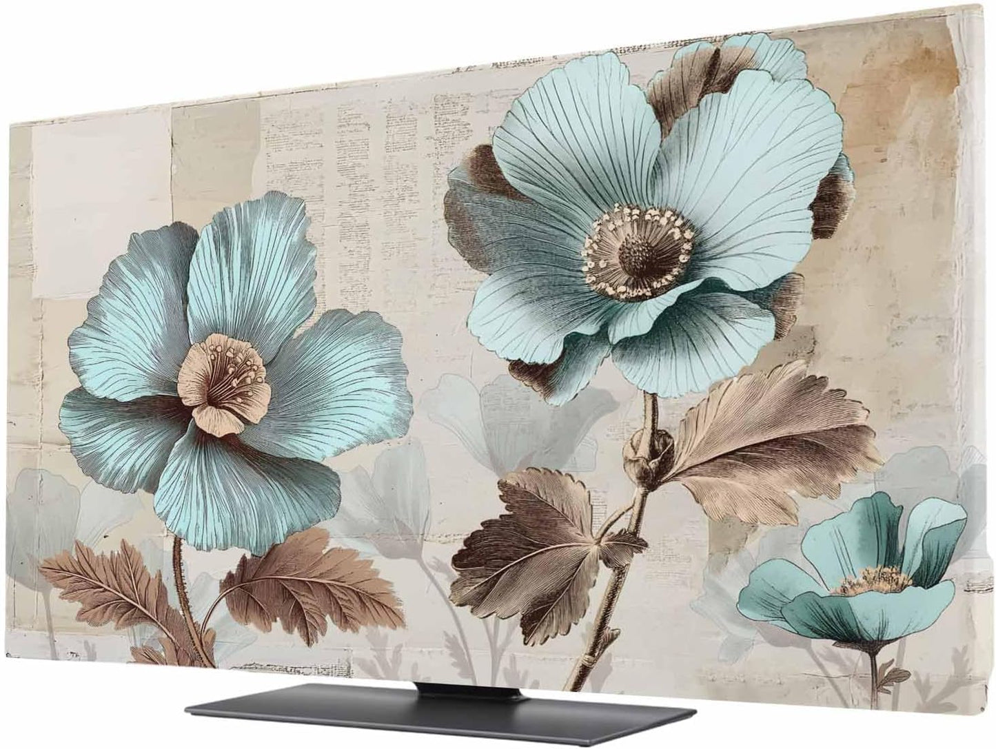 Yukro 32 Inch, 28"x16" Blue Broccoli Indoor TV Dust Cover, Vintage Flowers Victorian Style Elastic TV Dustproof Cover