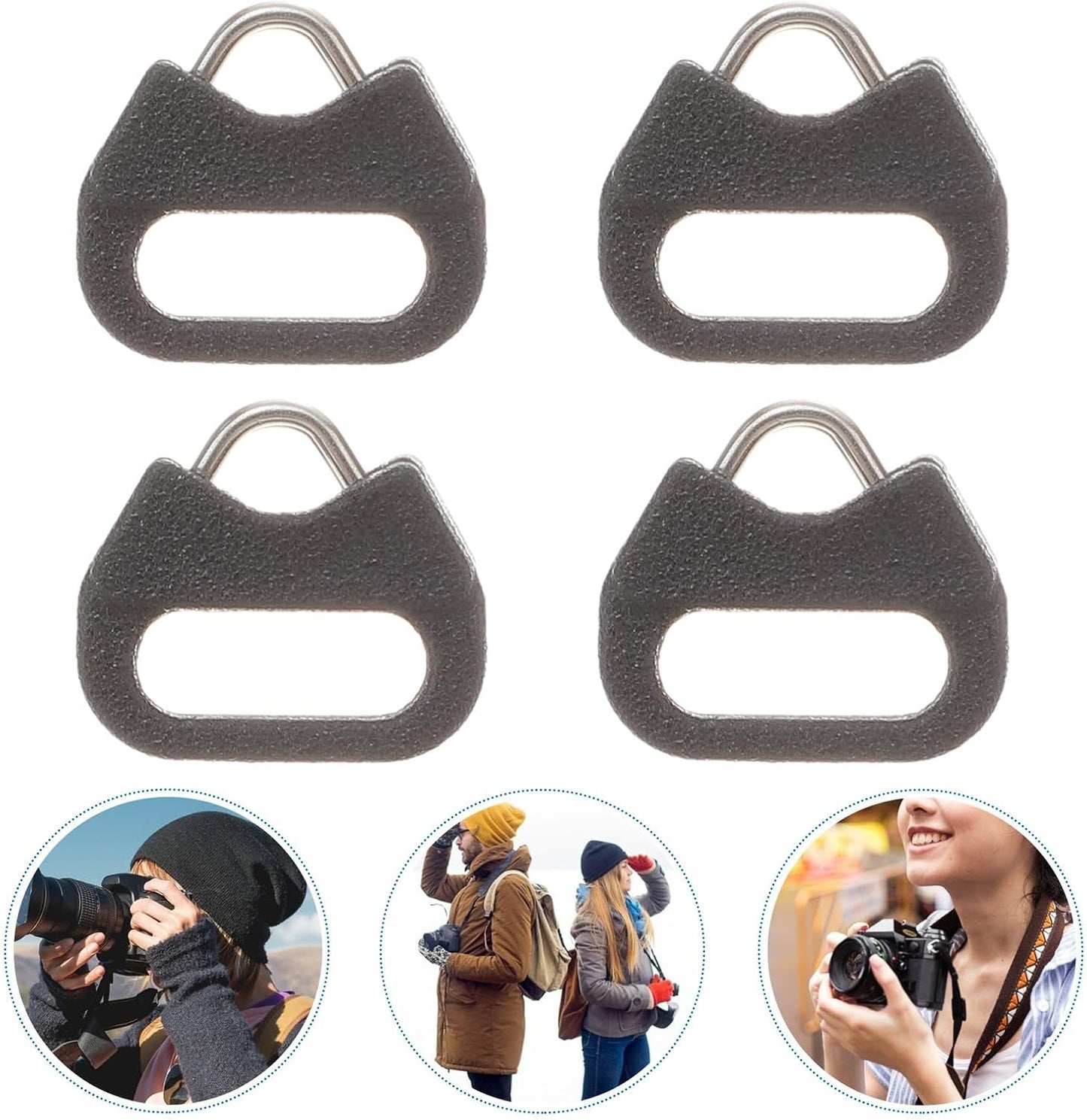 4 Sets Metal Triangle Split Ring Hooks for Camera Straps with Brackets, Heavy-Duty Triangle Ring Hooks for Mirrorless