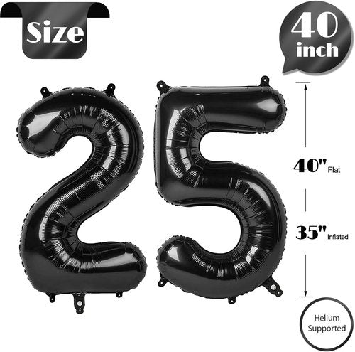 Black Number 25 Balloon - 40 Inch 25th Birthday Decoration for Men & Women | Elegant Party Supplies