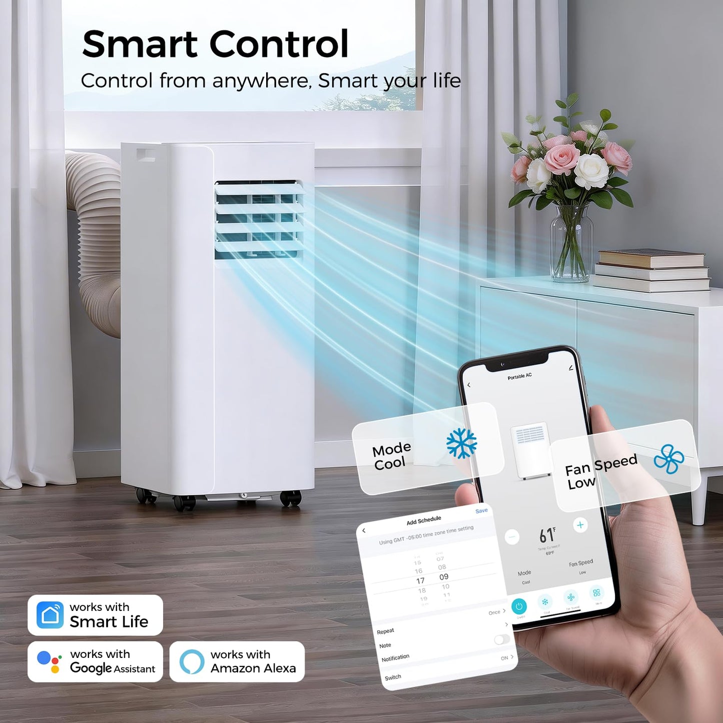 URBANITE 16000 BTU Portable Air Conditioner, Smart WiFi APP & Remote Control, 5-in-1 AC Unit Cools up to 750 Sq.Ft, 40dB Ultra Quiet Dehumidifier/Fan/Sleep Mode, Easy Installation for Bedroom & Office