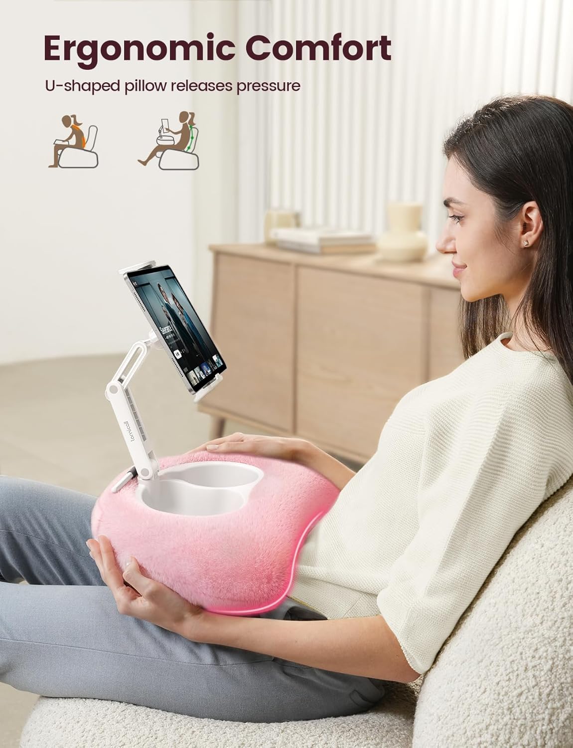 Lamicall [360 4.7-13" Kindle Holder Tablet Pillow Stand - Adjustable Arm][Soft & Washable] iPad Lap Holder, Kindle