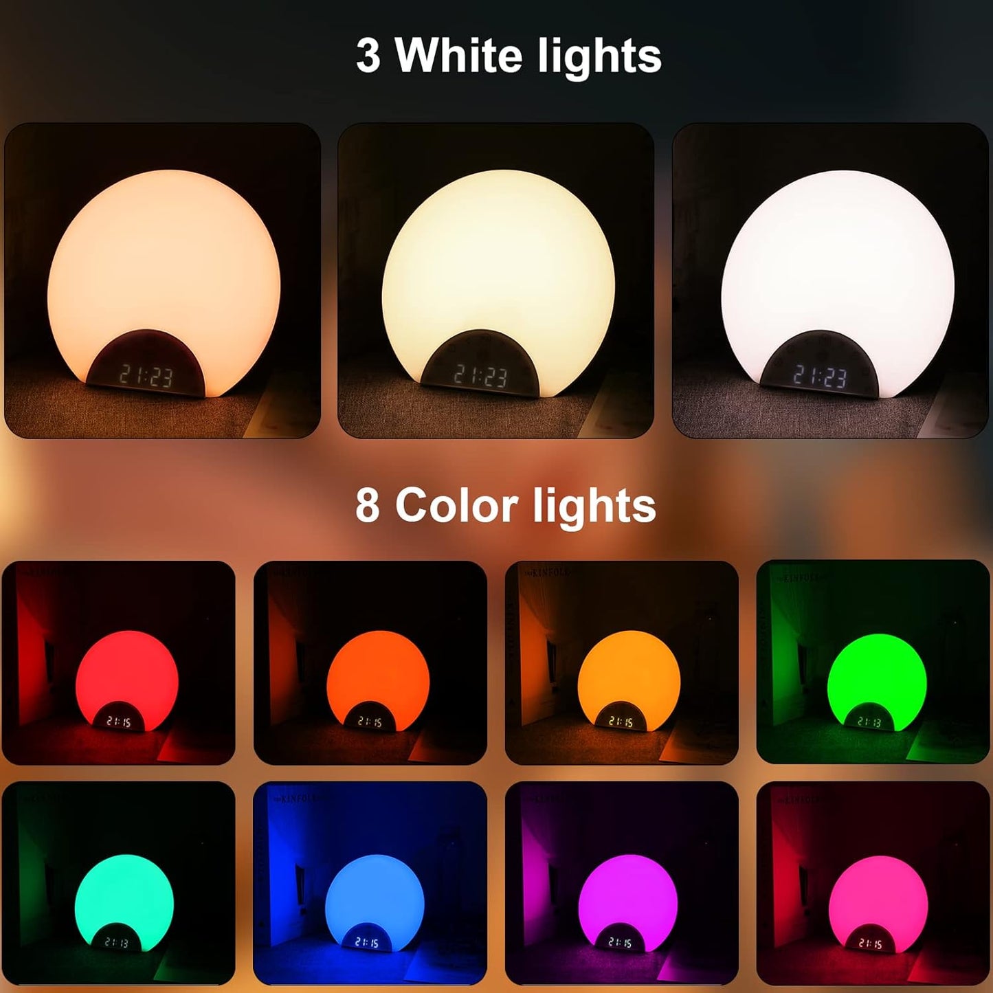 ANTDALIS Snooze, 7 8 Sunrise Alarm Clock Wake Up Light for Kids, Adults, Heavy Sleepers with Dual Alarms, Sleep Aid