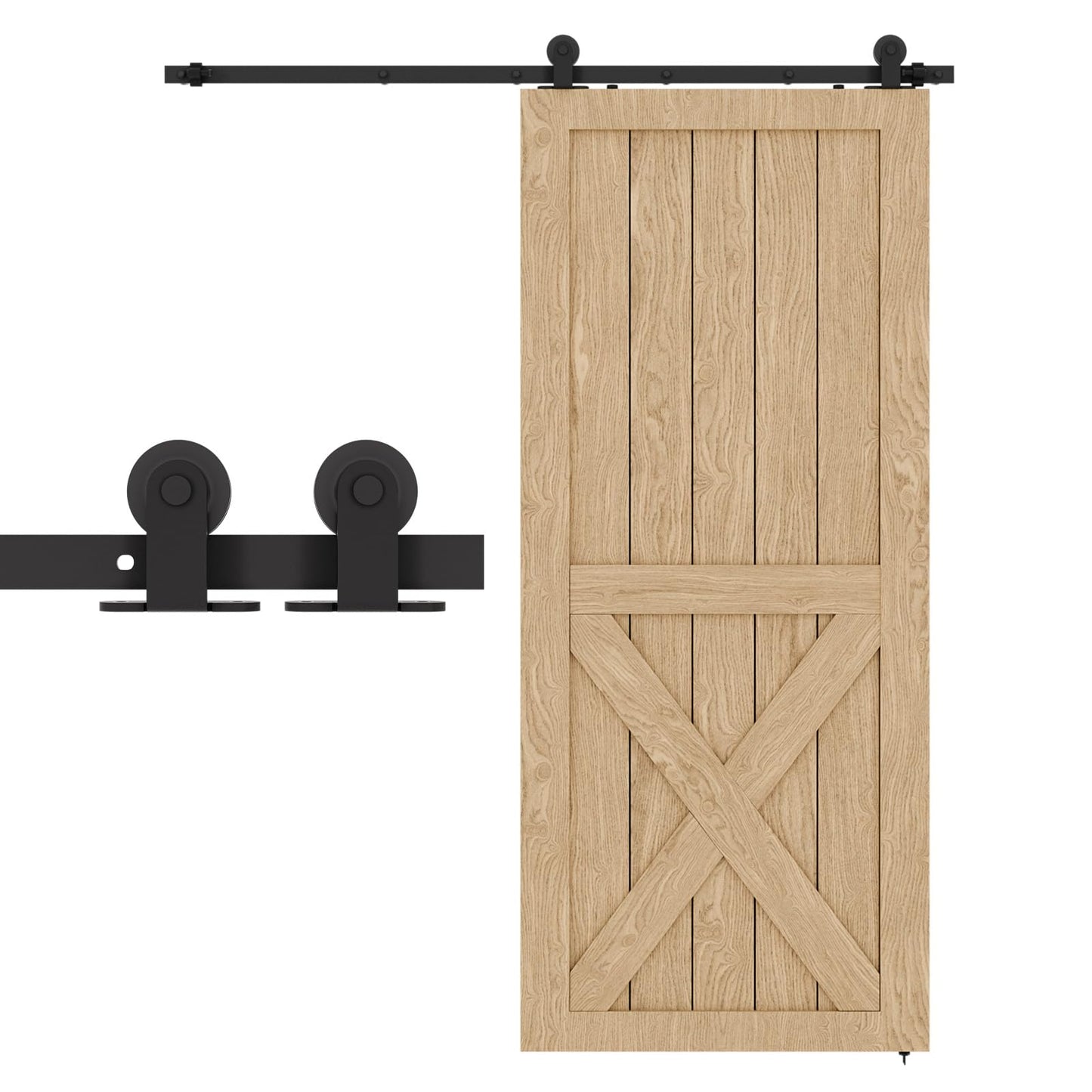 BONIKLUBA 80" Sliding Barn Door Hardware Kit,Heavy Duty Top Mount Barn Door Track Kit,Black T Shape Hanger Set for Single Door Use