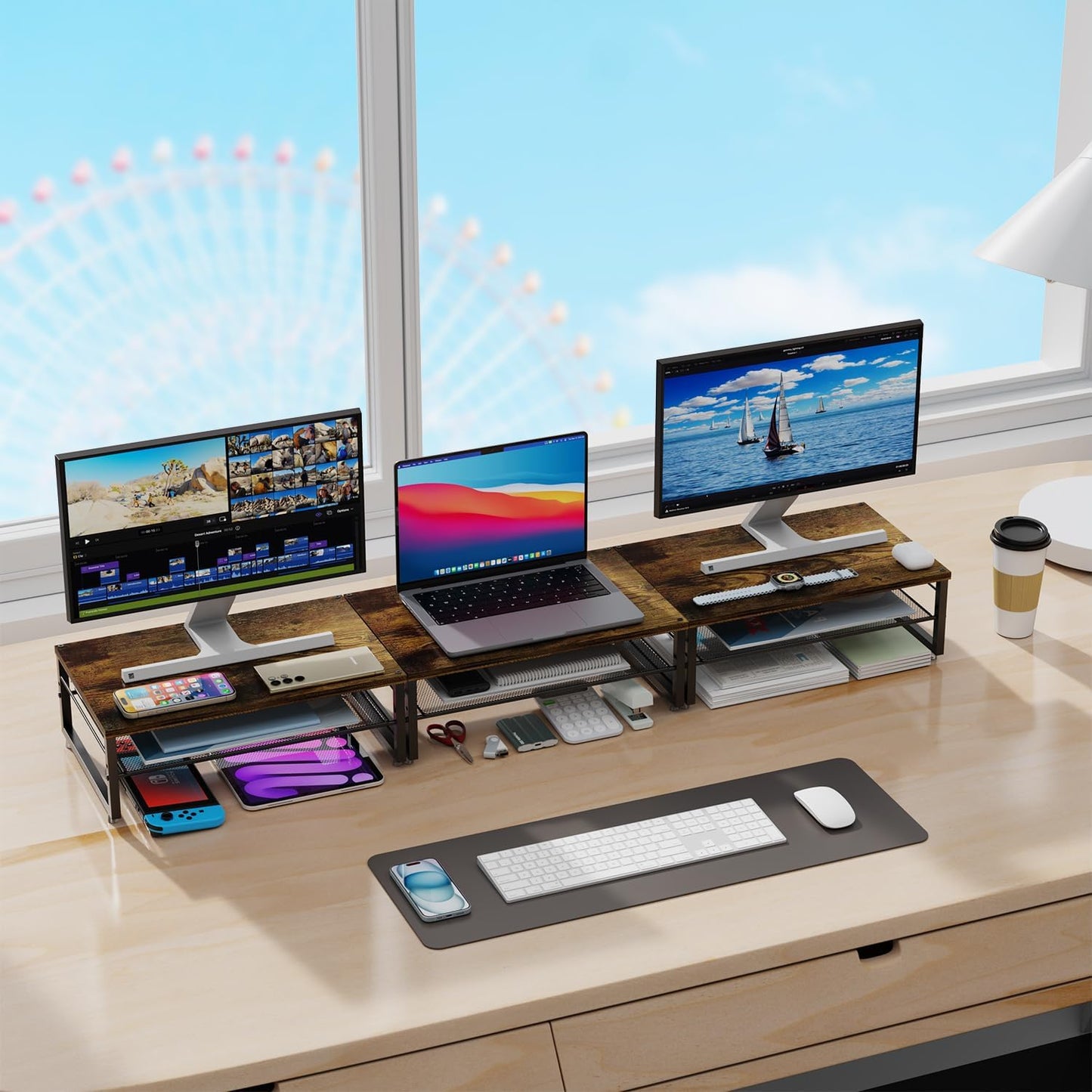 2-Tier gianotter Metal Monitor Stand Riser, Desk Organizer for Monitor, Office Desk Storage Organizer for Office