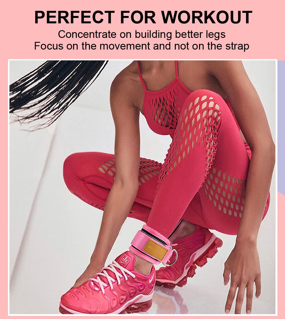 SUJAYU Ankle Strap for Cable Machine, 1 Pair Ankle Bands for Working Out Ankle Cuffs for Cable Machine, Adjustable Cable Kickback Ankle Strap, Gym Accessories for Women (Pink)