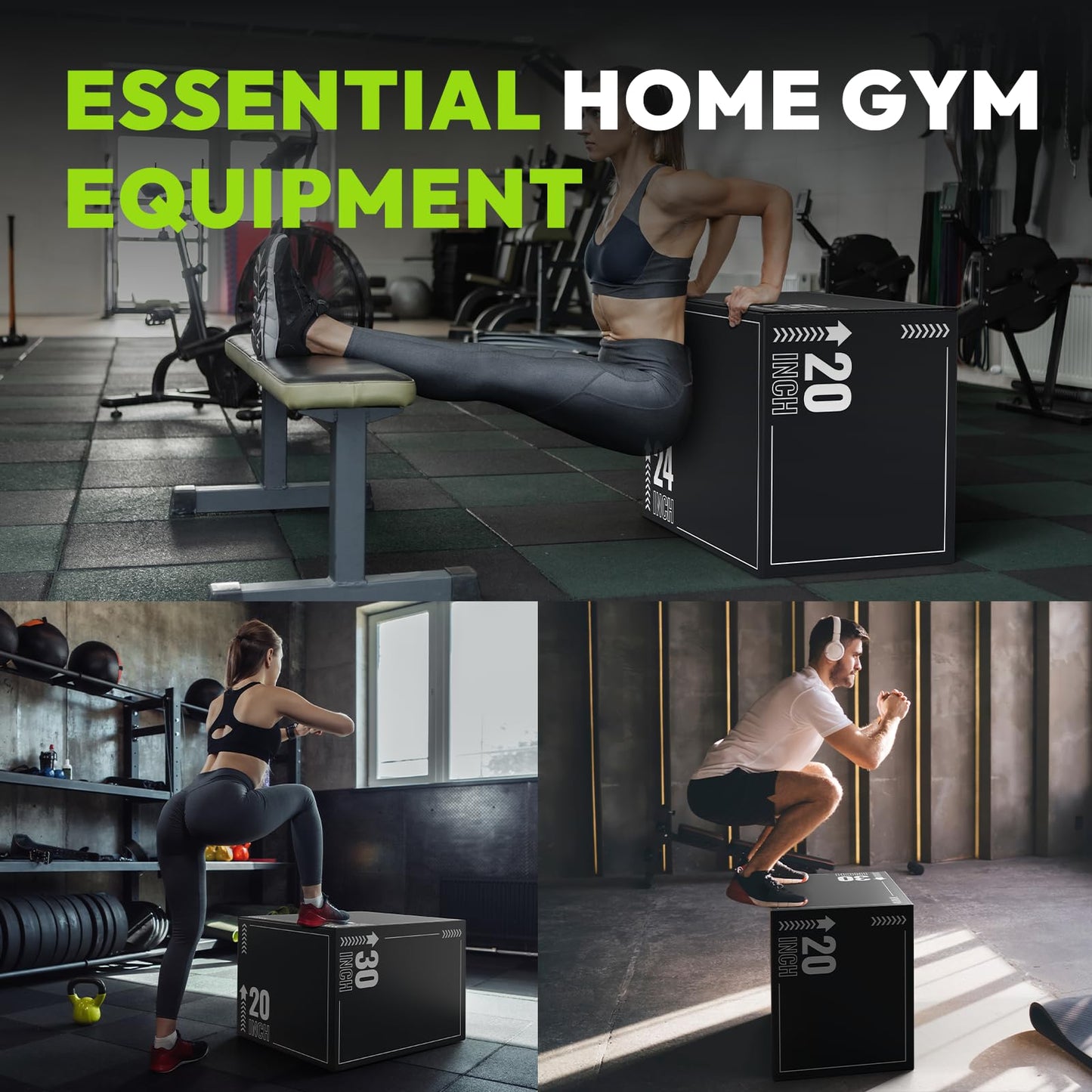 HANDBODE Plyometric Jump Box – 3-in-1 Plyo Box with Durable High-Density Foam Core and Non-Slip Surface for Squats, Box Jumps and Home Gym Workouts, 30”x24”x20”, White Stripes