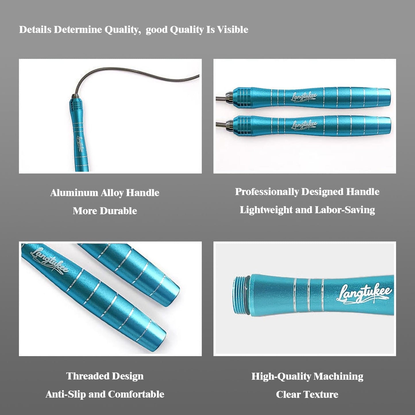 LANGETUKEE Speed Jump Rope - Professional Aluminum Alloy Skipping Rope with 360° Bearings - Adjustable 4mm Steel Cable for Double Unders, Boxing, MMA, HIIT & Cardio Training - Anti-Slip Grip