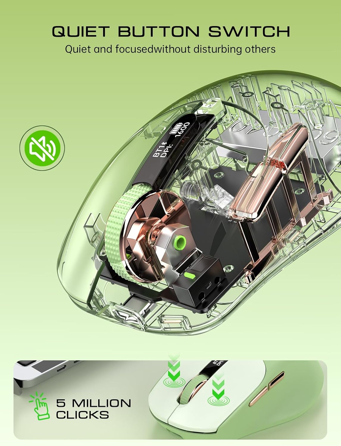 XISOGUU 5.0/4.0 2.4G Wireless Bluetooth Mouse, Bluetooth & Tri-Mode, Type-C Rechargeable with LED Screen Display