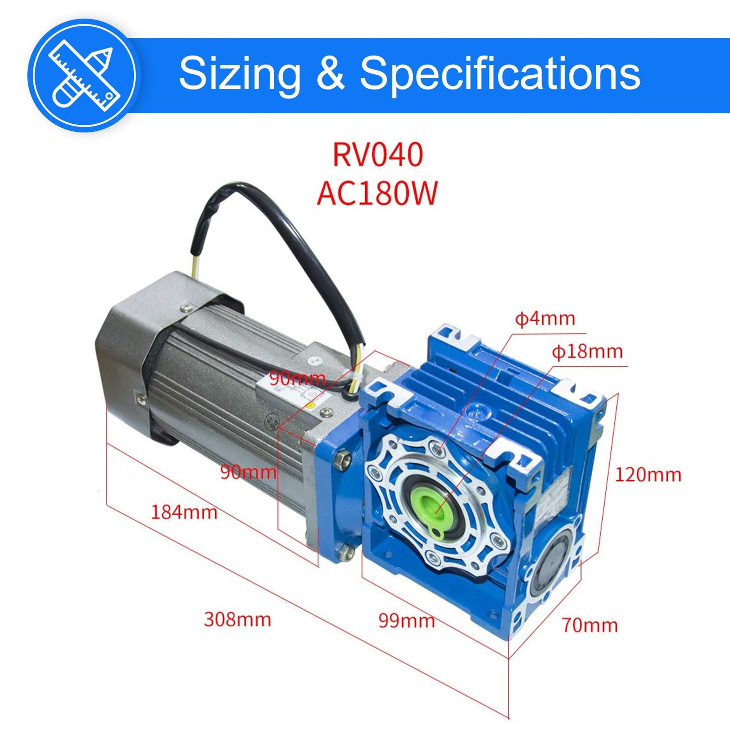 Bemonoc High Torque 110V 180 Watts AC Worm Gear Motor 18 RPM with AC Speed Controller Kits RV040 Gearbox Reducer Ratio 1:80