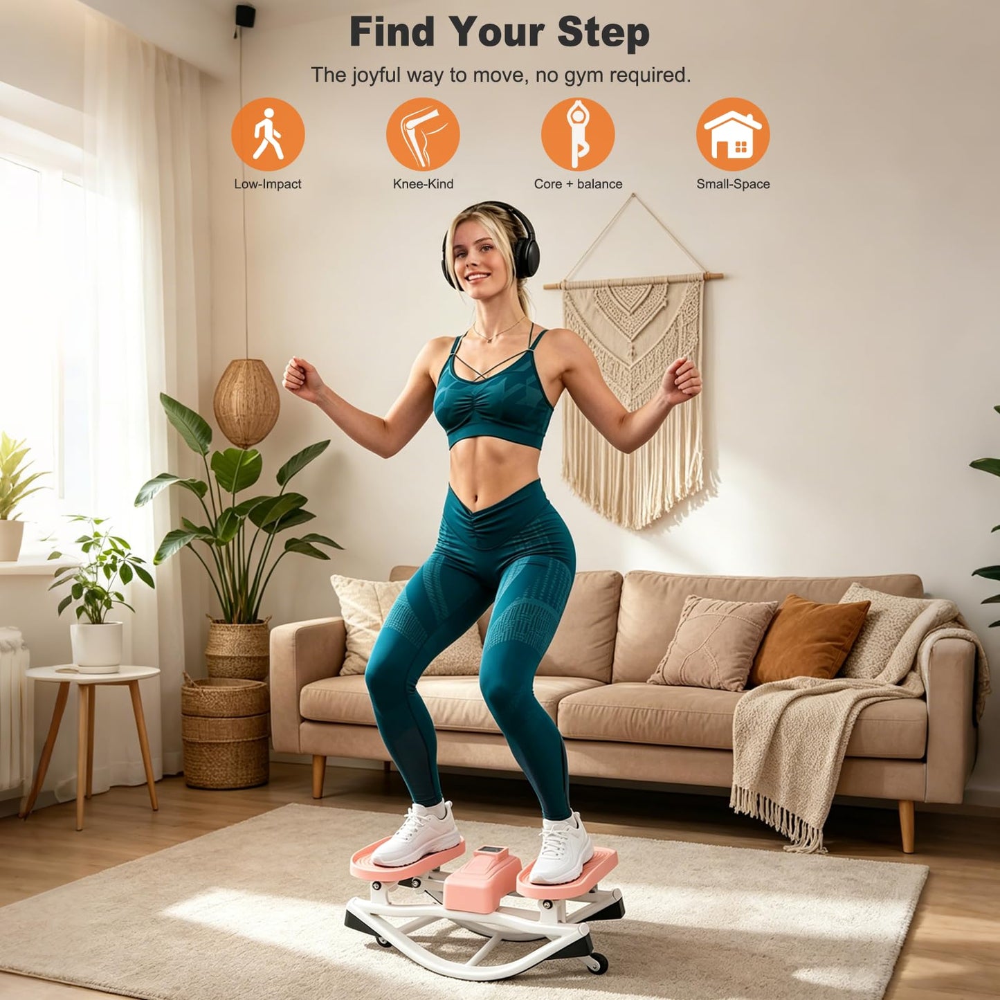 Rocking Steppers for Exercise at Home 3D Motion Stair Stepper with Resistance Bands 350 LBS Loading Capacity Exercise Equipment Low-Impact Balance Board for Full Body Workout
