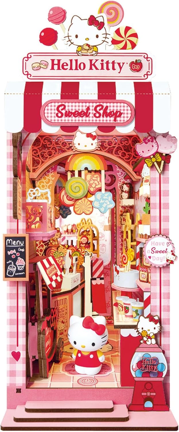 Sanrio Hello Kitty Sweet Shop Book Nook Kit - DIY Miniature Shelf Insert with Touch LED | 149-Piece 3D Puzzle for Kawaii Decor