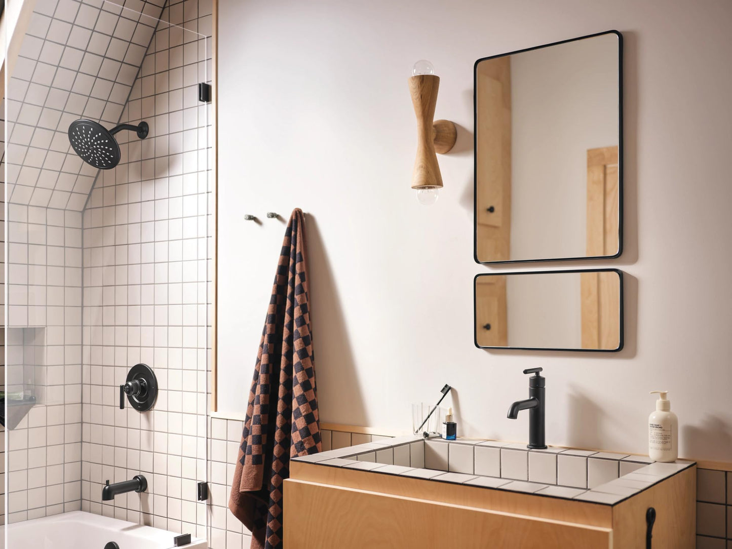 Moen Gibson Posi‑Temp Pressure Balancing Modern Tub and Shower Trim with 8‑Inch Rainshower, Valve Required, Matte Black, T3003EPBL