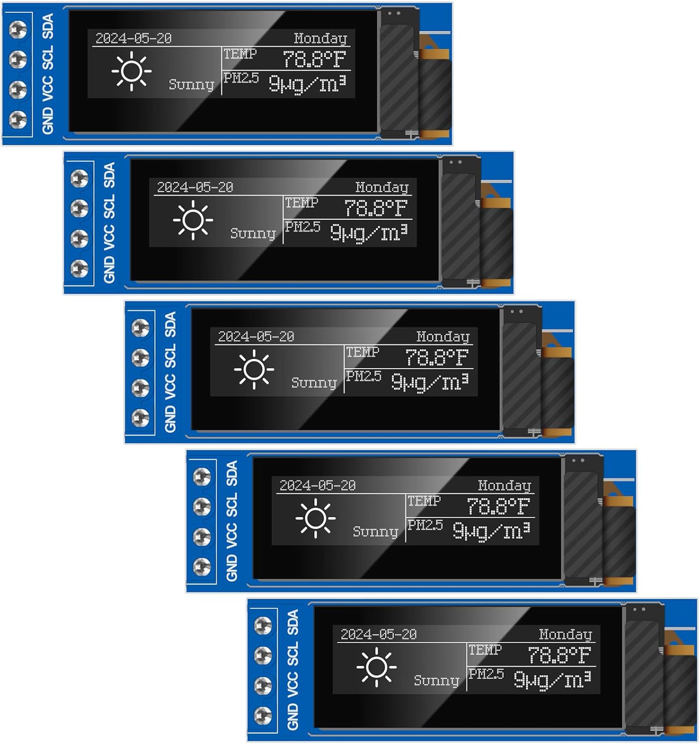 MakerFocus 5pcs 0.91 Inch I2C 128 32 SSD1306 Pi/ESP32 IIC OLED Display Module x Pixel Driver Self-Luminous Display