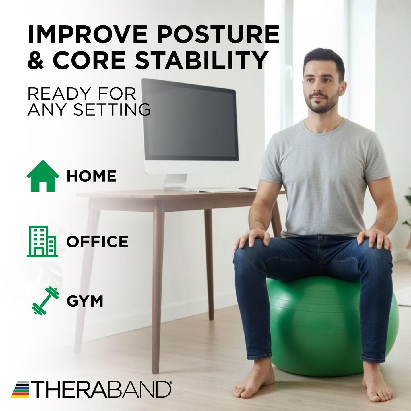 THERABAND Pro Series Exercise Ball, 26" Green Stability Ball for 5'7"–6'1" Users, Anti-Burst Yoga & Pilates Ball, Balance & Core Trainer, For Athletes Fitness at Gym & Home