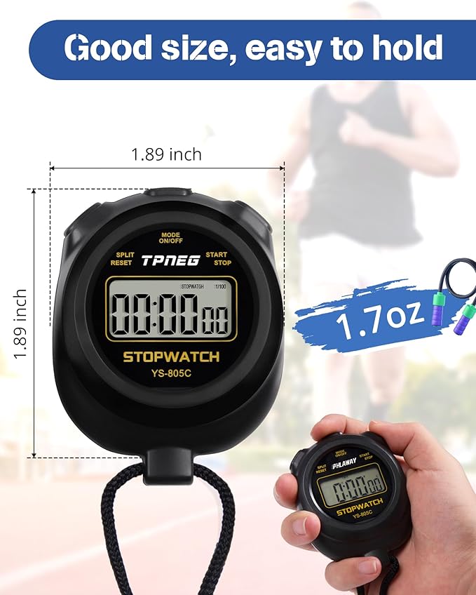 Simple Stopwatch Timer - Easy to Use, Set Up, Read, and Carry - Large Display - On/Off, AAA Battery - Ideal for Coaches, Track and Field, Soccer Referees, Sports, Classroom
