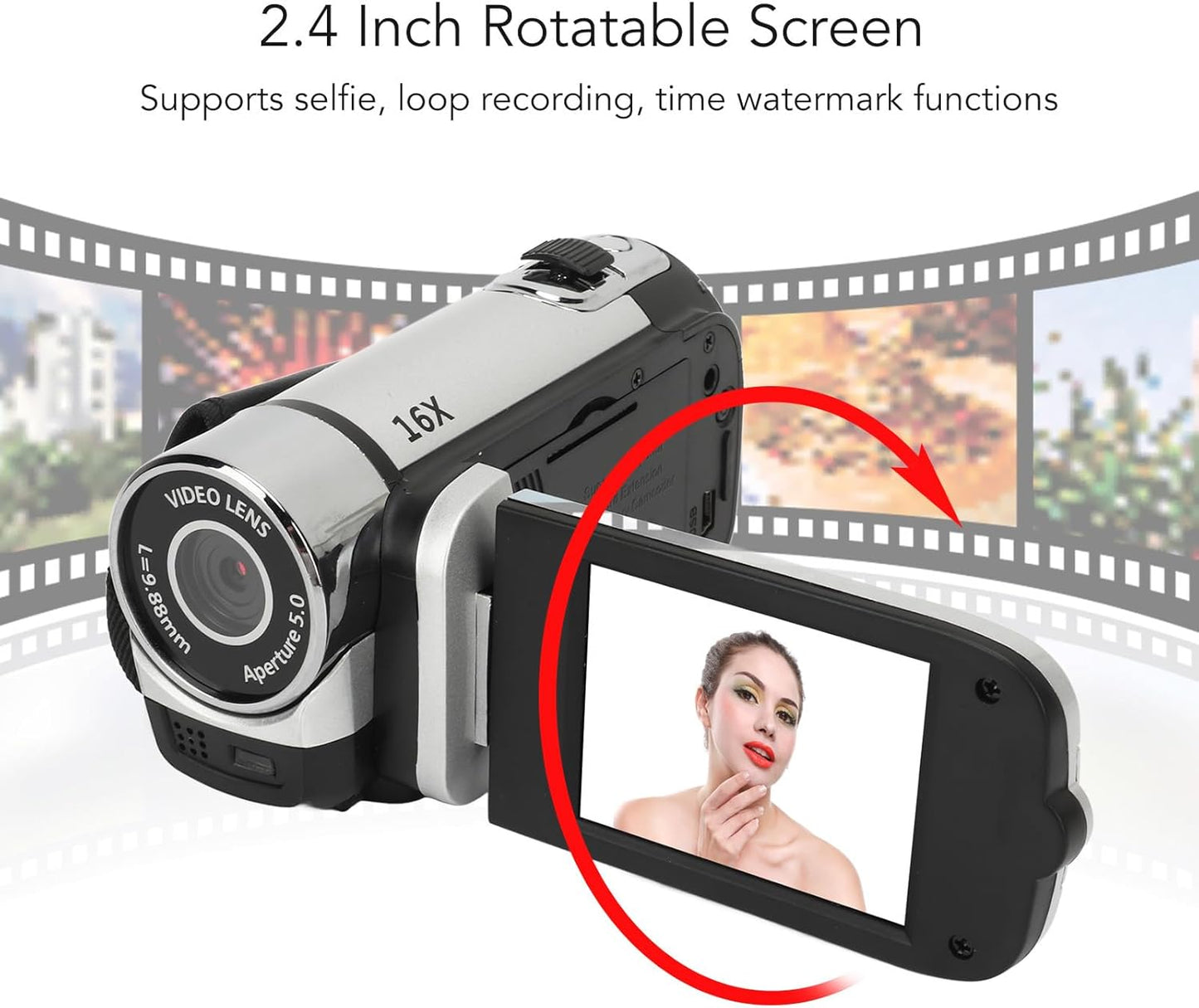Zopsc 1080P, 16MP, 16X 2.4 Inch Digital Video Camera, Zoom, Rotatable Screen, Fill Light, Camcorder for Vlogging
