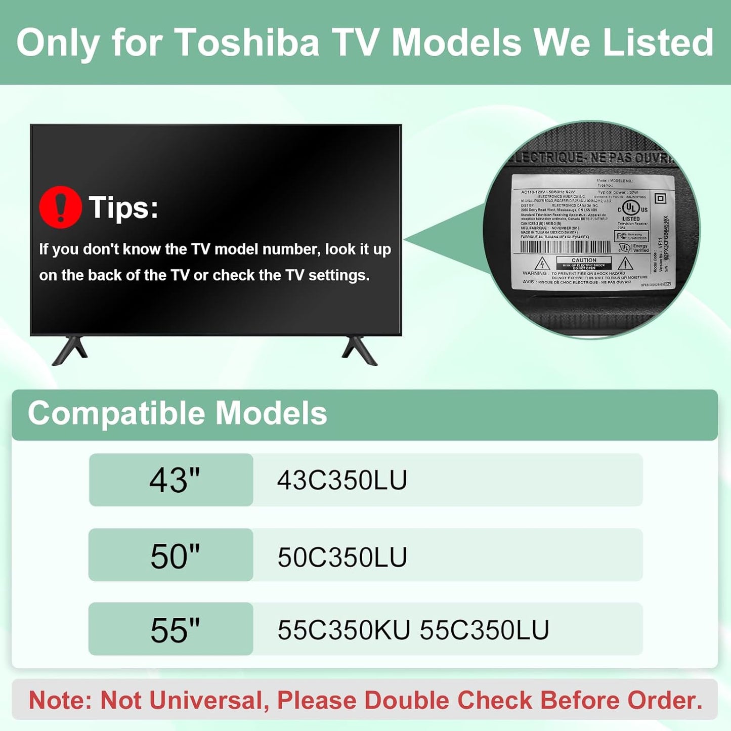 Maozhren 43C350LU 50C350LU 55C350KU 55C350LU, 43" 50" 55" Set, TV Legs for Toshiba TV Stand Replacement, Only