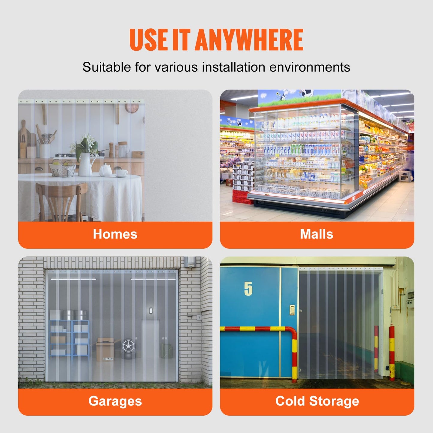 VEVOR Strip Curtain, 100' Length x 12" Width x 0.12" Thickness, Clear PVC Smooth Curtain Strip Door Bulk Roll, Plastic Door Strips for Doorway of Supermarket, Garage, Warehouse, Barn, Pet Animal House