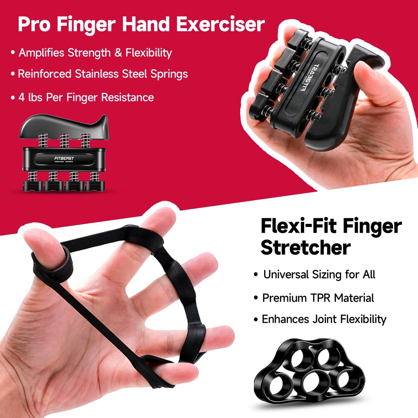 FitBeast Grip Strengthener Forearm Strengthener Hand Grips Strengthener Kit - 5 Pack Adjustable Resistance (Black)