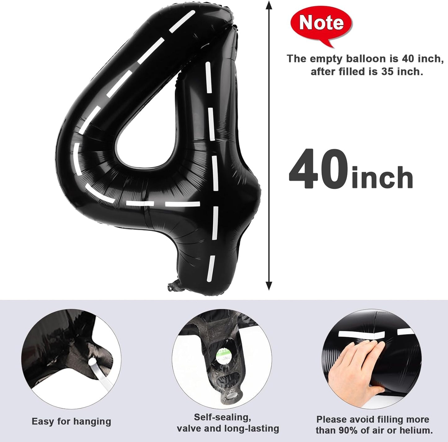 40 Inch Large Number Balloons by [Brand Name] - Black 4 Balloon for Birthdays & Graduations