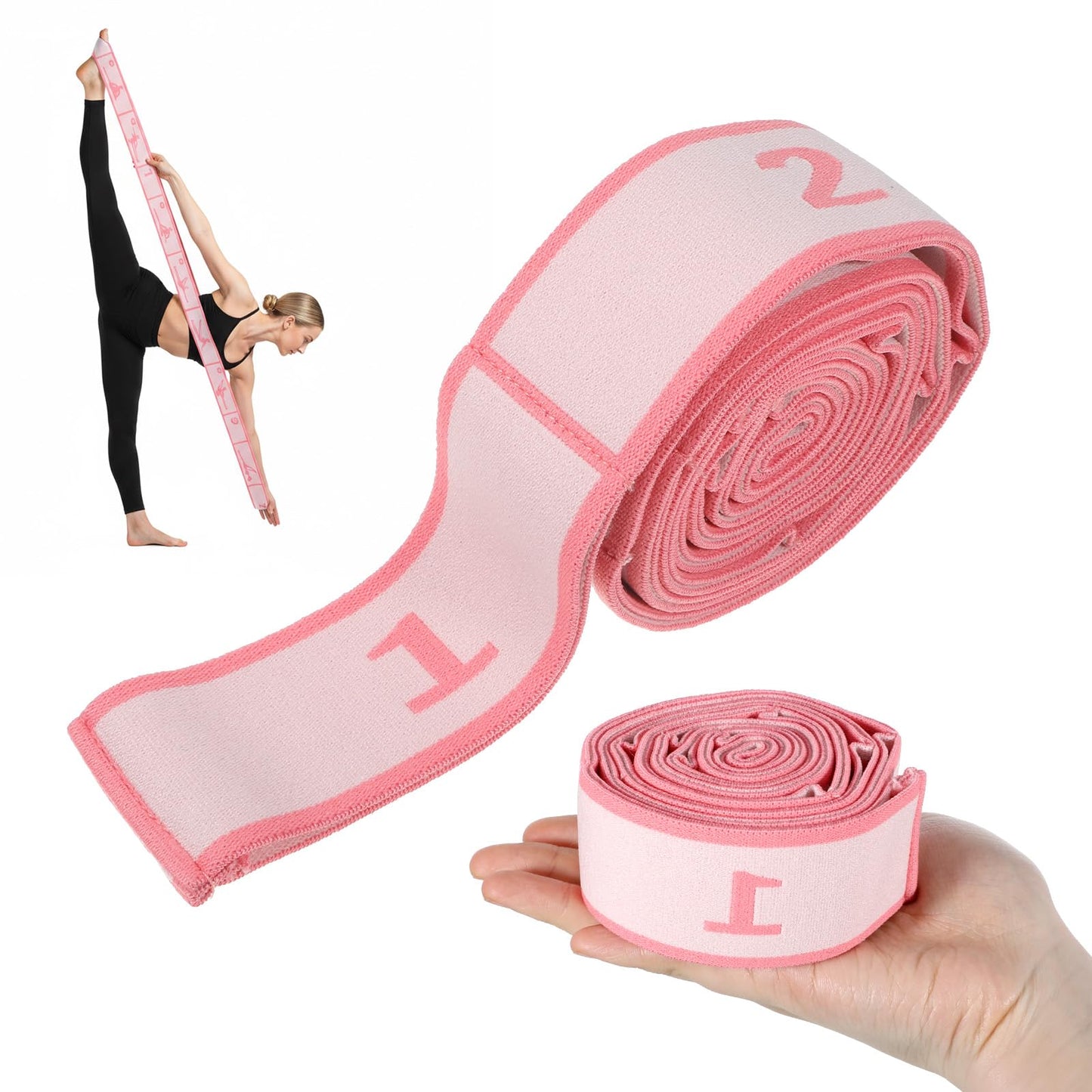 11 Loops Stretch Strap Gymnastics Loop Multi Loop Stretching Band Stretching Strap Yoga Dance Loops Band Yoga Straps for Stretch Pilates Dance Ballet Fitness Gymnastics Exercise (Pink)