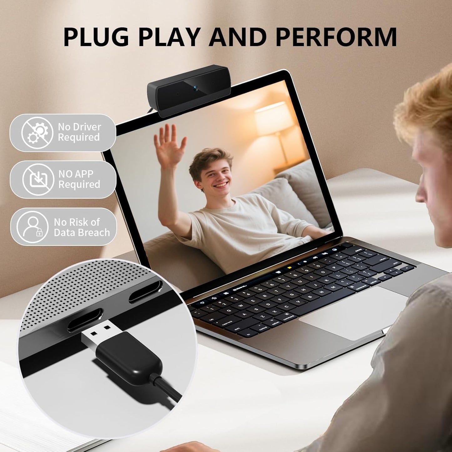 XOCLON 1080p HD Webcam with Microphone, USB Computer Web Camera, Streaming Camera, Noise Reduction, Auto Light