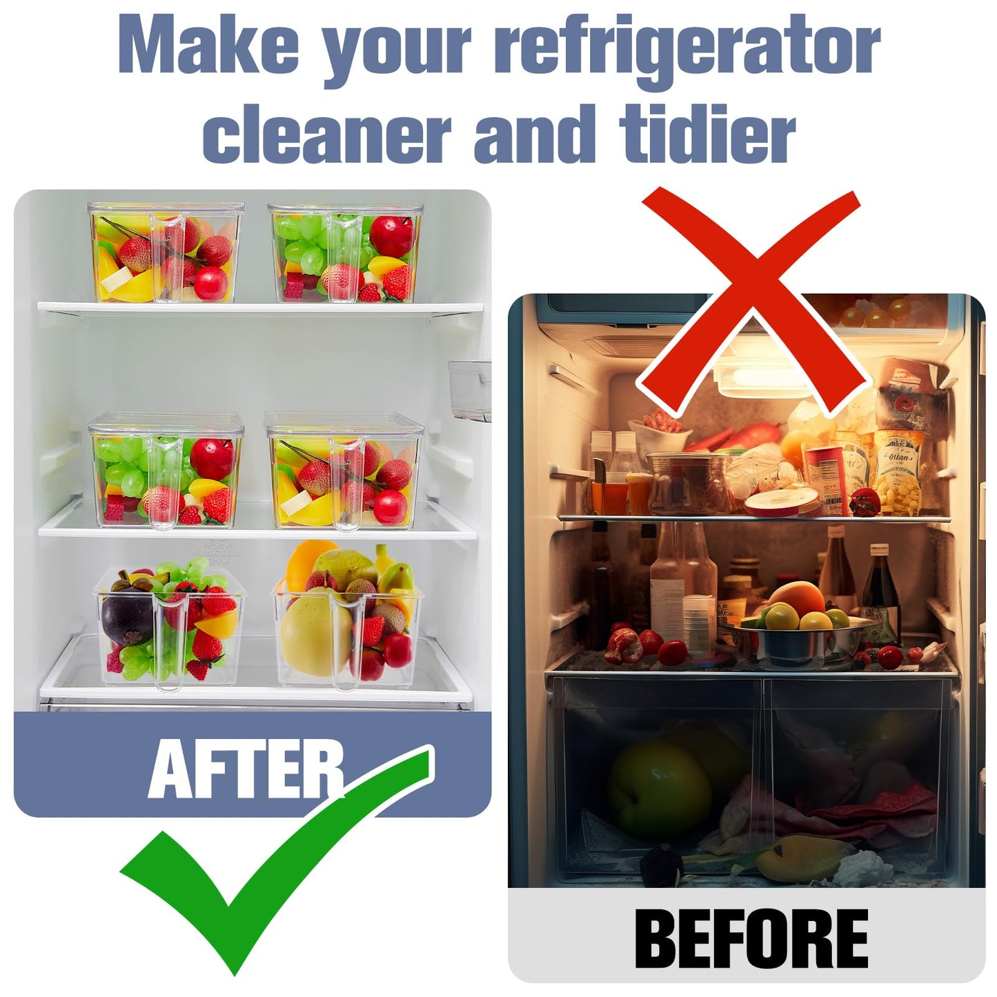 Havawish 2 Pcs Ice Storage Bin for Freezer with Lid and Flexible Scoop Set Plastic Ice Container with Lid Handle for Home Office Fridge Storage (12.4 x 5.91 x 3.94 Inches,Clear)