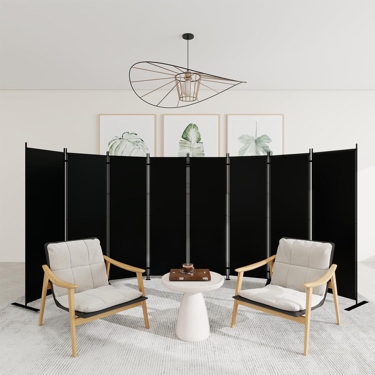 T&Jero 8-Panel Folding Room Divider, 6ft Tall Portable Privacy Screen Wall for Home and Office, Modern Freestanding Partition Separator for Bedroom, Studio, 173" Wide x 71" High, Black