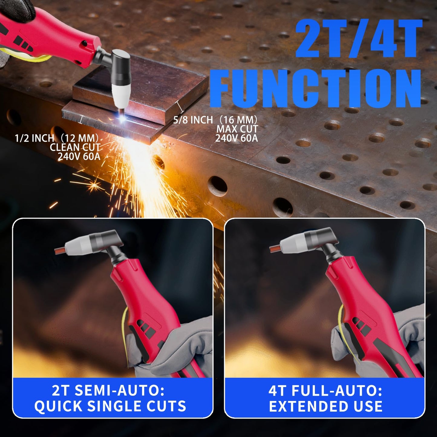 Reboot 60A Plasma Cutter, Large LED Display, 120/240V Synergic IGBT Inverter Cutting Machine, 1/2 Inch Clean Cut, 5/8 Inch Max Cut, Post Flow and 2T/4T, Built-in Air Regulator, for Beginners DIY Use