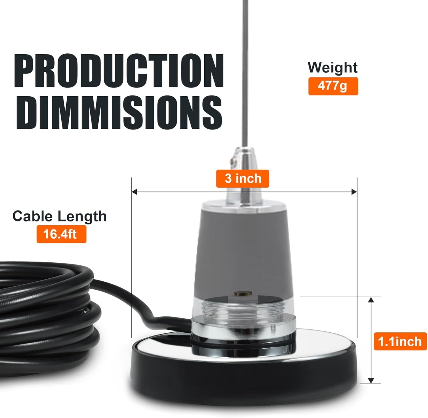 BASIKER SO239, PL-259 W/5M(16.4ft) RG58 CB Antenna NMO Magnetic Base Mount Plug Coaxial Cable, Heavy Duty Magnetic
