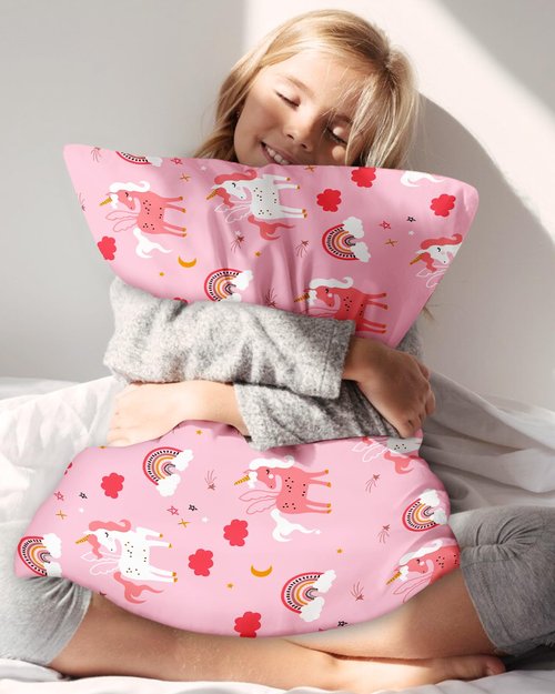 Miss Adola 1 Pack Kids Pillowcase - 30"x20" Queen Size Silk Pillowcase for Hair and Skin Silky Pillow Case Cute Cartoon Kawaii Fun for Girls Teens, Rainbow Unicorn
