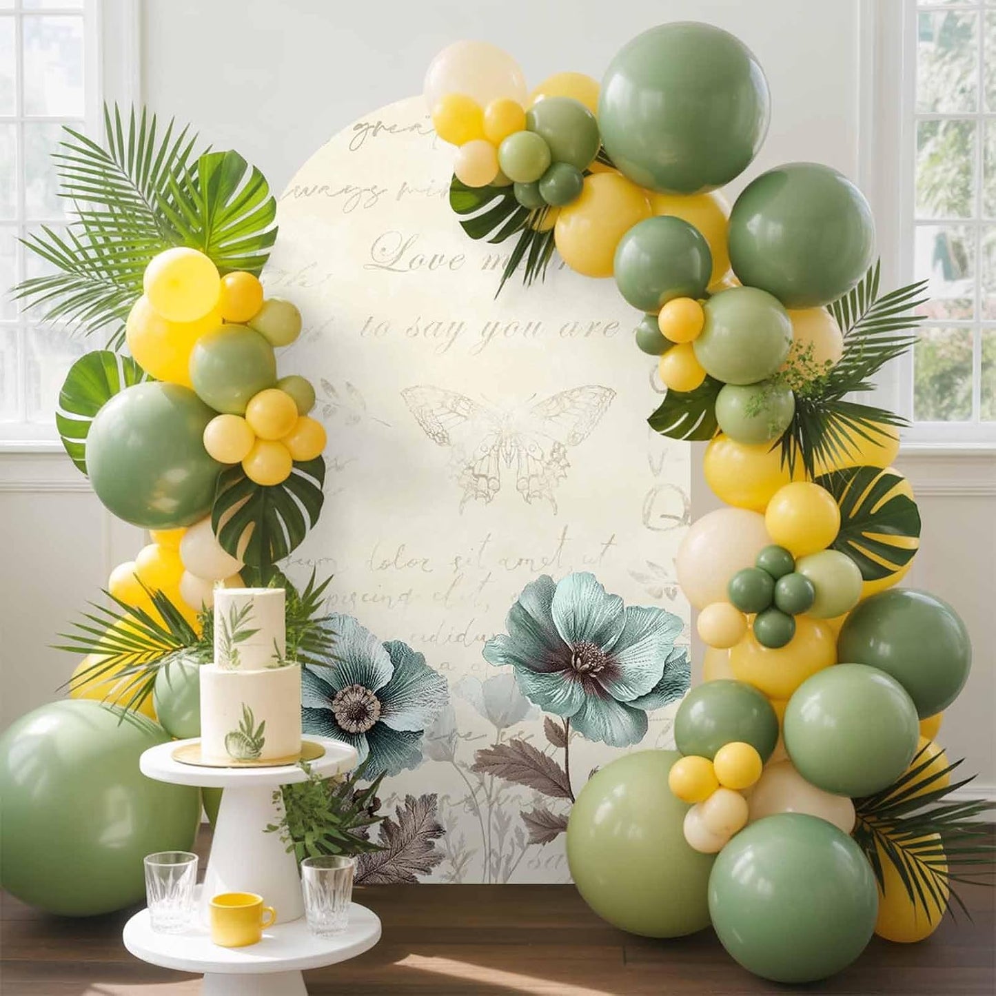 Duskova Living 4 Victorian Style Arch Backdrop Cover FT, Vintage Blue Flowers Broccoli Wedding Arch Cover Stretchy