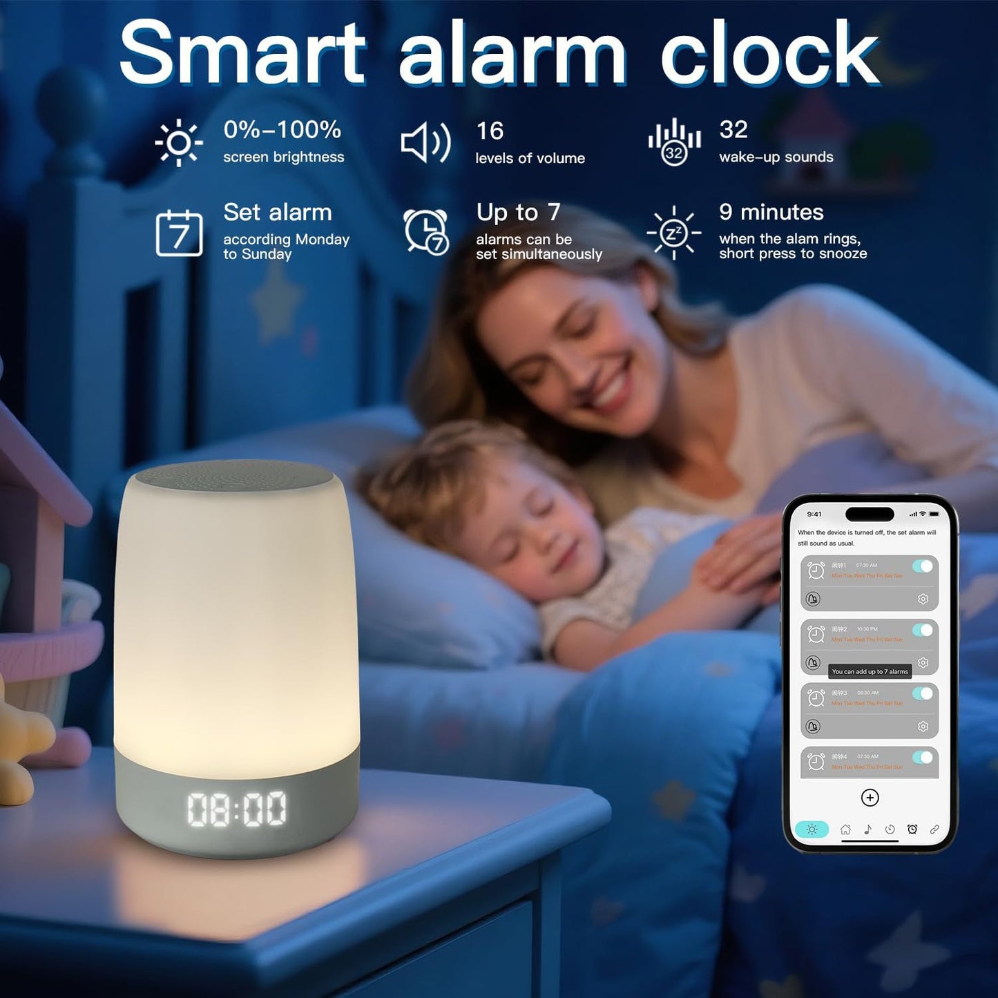 Teen Sound Machine - Bluetooth White Noise Machine with 32 Soothing Sounds & Wake-Up Light