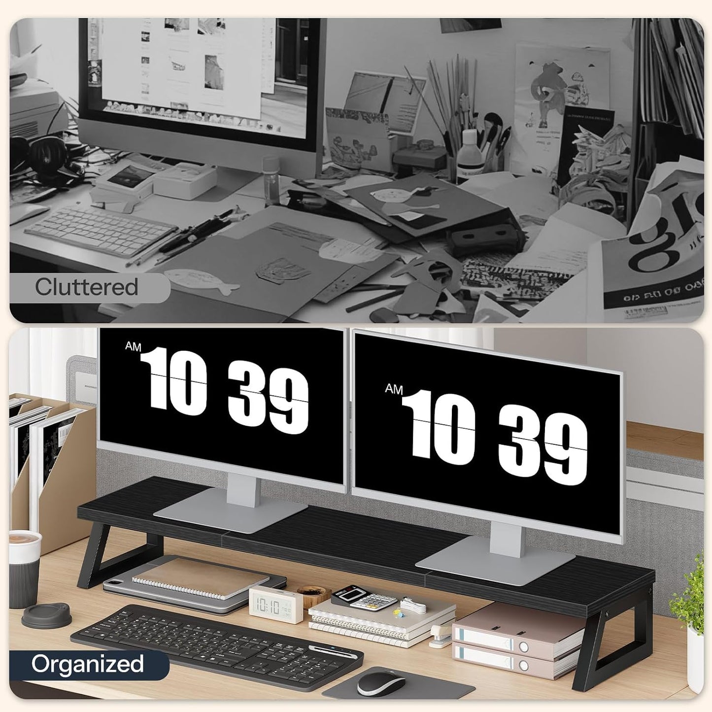 39 Inch 2 BB121CJ01 HOOBRO Dual Monitor Stand Riser, Large Computer Monitor Stand for Monitors, Computer Monitor Riser