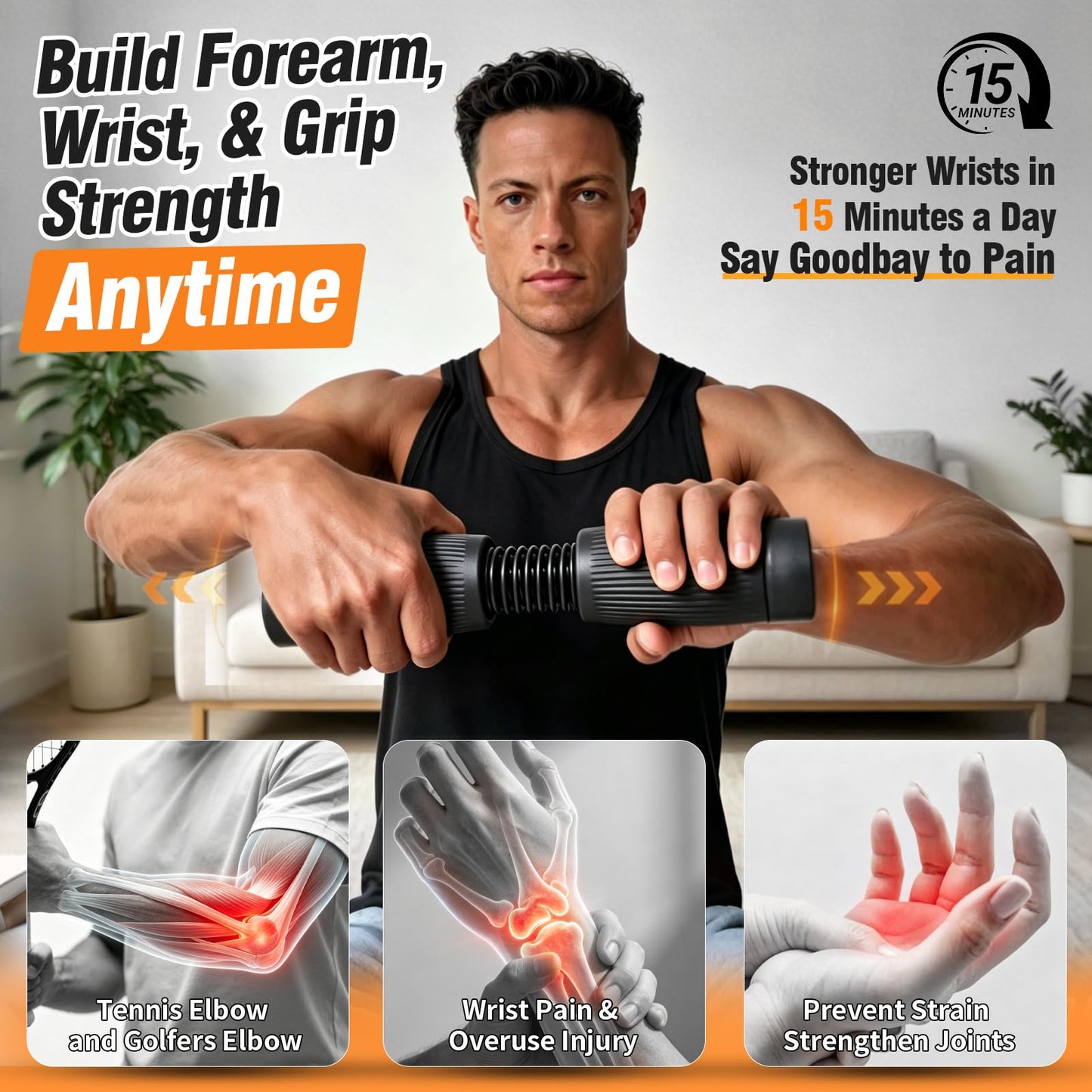 Lerpio Forearm & Wrist Trainer, Adjustable Resistance Grip Strength with Interchangeable Springs Design, Beginner to Advanced Portable Arm Workout Equipment for Home, Gym, Office (Black)