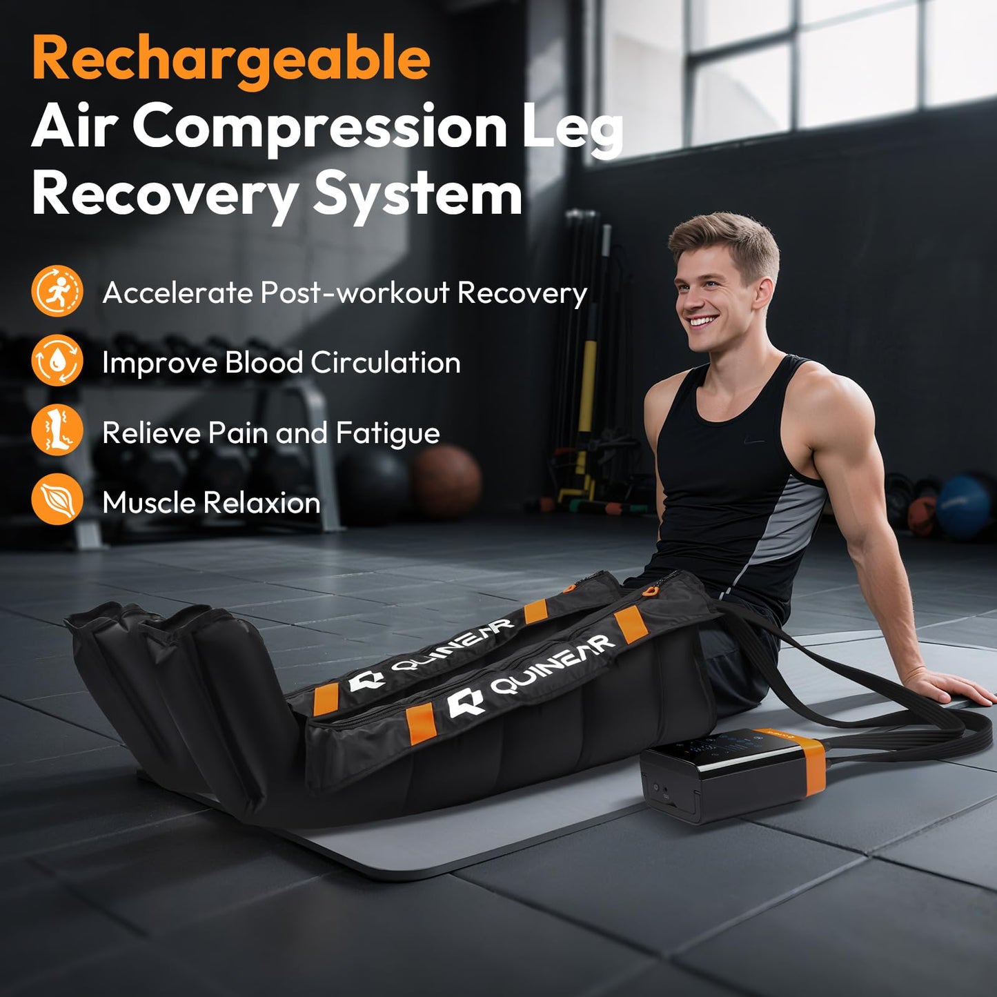 QUINEAR Cordless Leg Recovery System with 5-Zone Air Compression, Leg Massager for Circulation with 11 Levels & 3 Modes, Compression Boots for Athletes, Officer, Elderly(Medium)