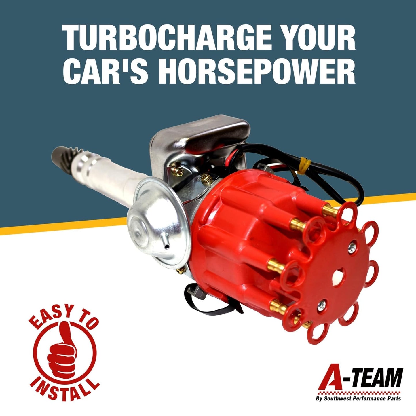 A-Team Performance R2R Complete Distributor - Ready 2 Run Compatible with Chevy SBC BBC 283-454 Series - Automotive Replacement Ignition Parts Two-Wire Installation with Red Cap