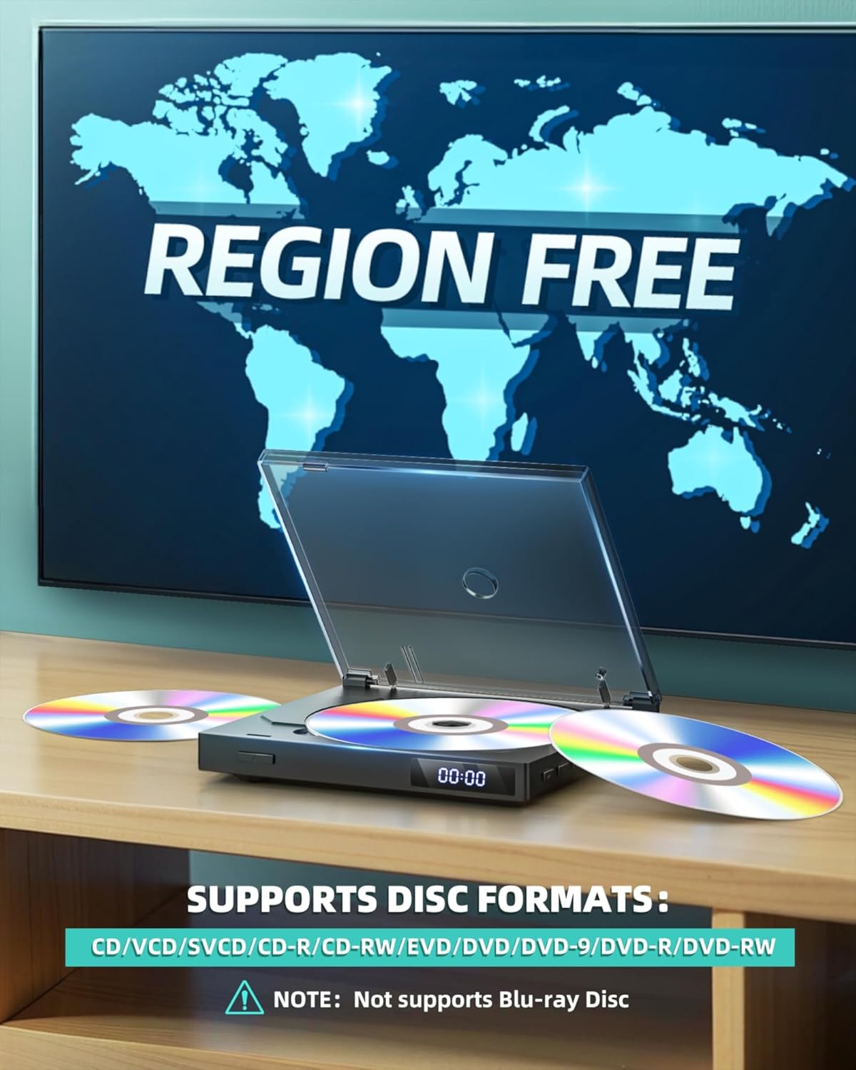 SHIWAKOTO 1080P HD Mini DVD Players for TV, All Region Free DVD Player, Supports HDMI/RCA/USB/AUX, Memory Playback