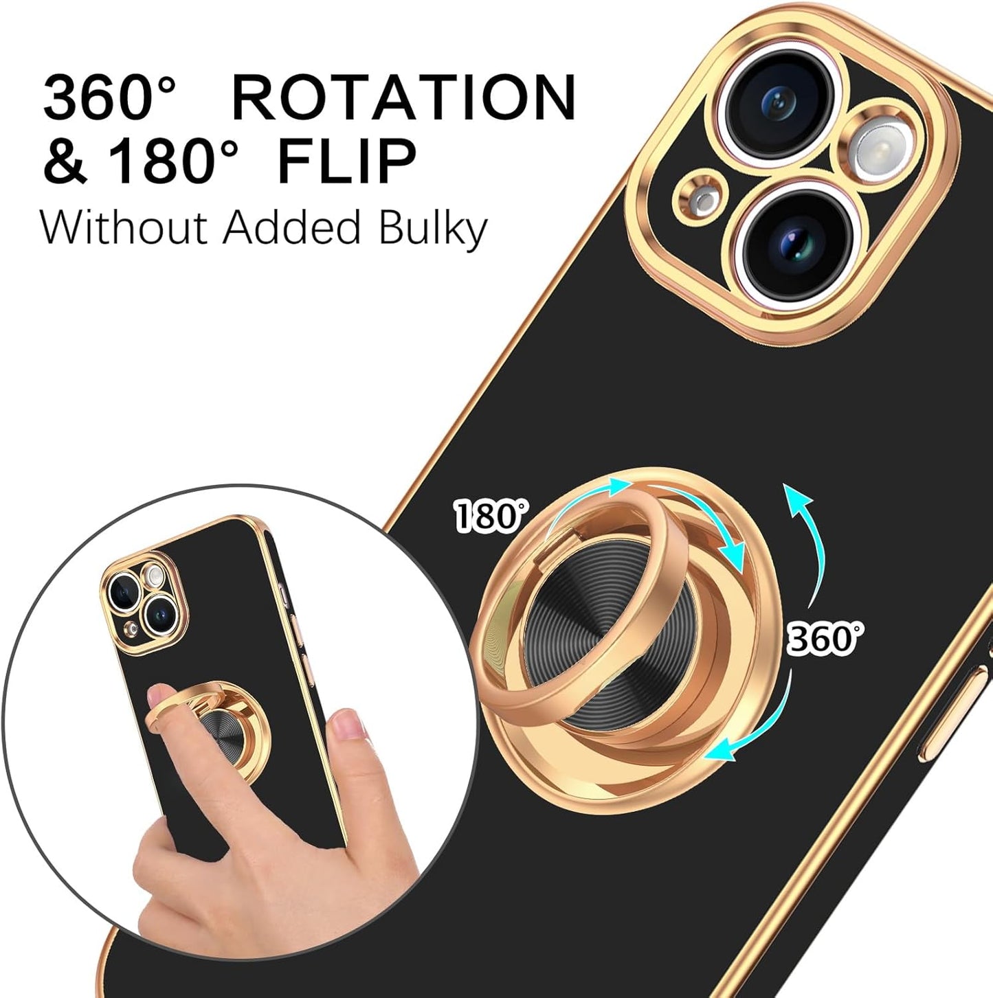 BENTOBEN 15 15, 360 Compatible with iPhone Case, Phone Case iPhone Slim Fit Ring Holder Shockproof Kickstand Magnetic